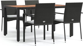 vidaXL 5 részes fekete polyrattan kerti étkezőgarnitúra párnákkal