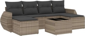 vidaXL 7 részes világosszürke polyrattan kerti ülőgarnitúra párnákkal