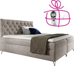 Boxspring ágy, 200x200, szürkésbézs Taupe Velvet szövet, GULIETTE + ajándék