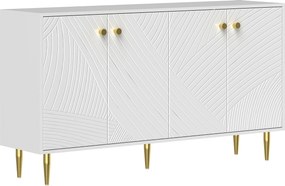 HOMCOM Fehér Büfé Szekrény Állítható Polcokkal, Domború Ajtókkal, Modern Büfé Nappaliba, Konyhába, Étkezőbe, 140 x 35 x 77,5 cm | Aosom