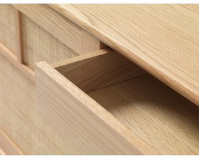 Natúr színű alacsony komód tolóajtóval, tölgyfa dekorral 180x80 cm Barrali – Unique Furniture