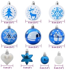 Karácsonyi Díszgömb Készlet 40 pcs Kék és Fehér