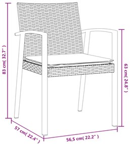 2 db barna polyrattan kerti szék párnával 56,5 x 57 x 83 cm