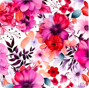 Bögrealátét szett 4 db-os négyzet alakú rózsaszín-piros virágos