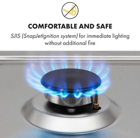 Ignito 5, gázfőzőlap, 5 Sabaf égő, rozsdamentes acél, ezüst