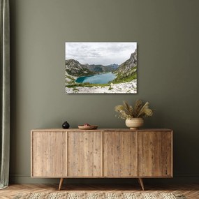 A hegyekben lévő tó képe (üvegen) (70x50 cm)