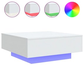 fehér dohányzóasztal LED-lámpákkal 80 x 80 x 31 cm