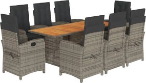 vidaXL 9 részes szürke polyrattan kerti étkezőgarnitúra párnával