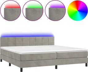 vidaXL világosszürke bársony rugós és LED-es ágy matraccal 200x200 cm
