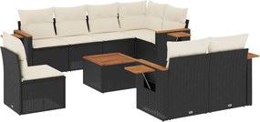 vidaXL 9 részes fekete polyrattan kerti ülőgarnitúra párnákkal
