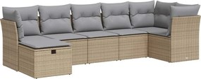 vidaXL 7 részes bézs polyrattan kerti ülőgarnitúra párnákkal