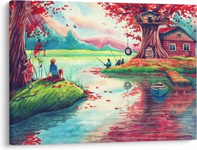 Kép - akvarell, Öböl egy hegyi faluban (70x50 cm)