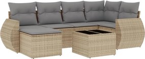 vidaXL 7 részes bézs polyrattan kerti ülőgarnitúra párnákkal