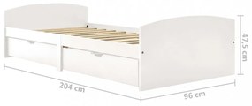 fehér tömör fenyőfa ágykeret 2 fiókkal 90 x 200 cm