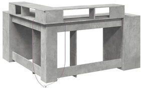 betonszürke szerelt fa íróasztal LED-világítással 152x152x91 cm