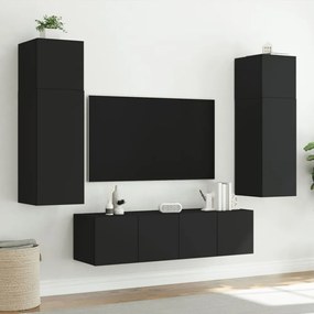 fekete fali TV-szekrény LED-világítással 80x35x31 cm