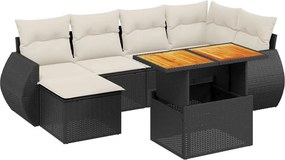 vidaXL 7 részes fekete polyrattan kerti ülőgarnitúra párnával