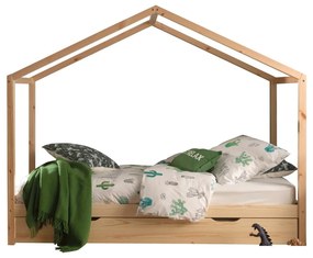 Natúr színű házikó alakú borovi fenyő gyerekágy kihúzható pótággyal, tárolóhellyel 90x200 cm DALLAS – Vipack
