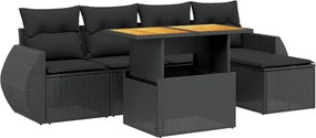vidaXL 6 részes fekete polyrattan kerti ülőgarnitúra párnákkal