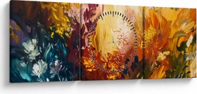 Kép - Absztrakt festmény a virágokról (órával) (90x30 cm)