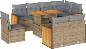 vidaXL 9 részes bézs polyrattan akácfa kerti ülőgarnitúra párnákkal