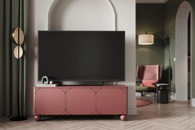 Sonatia II háromajtós TV szekrény, gömblábakon - 150 cm - bordó