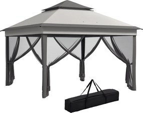 Outsunny Összecsukható Pavilon 3x3x2,7 m Kerti Napernyő Kettős Tetővel, Állítható Magassággal, 4 Szúnyoghálóval, UV30+ Védő Vízhatlan és Hordtáskával