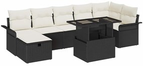 vidaXL Kerti Kanapé Szett párnával tárolóval 8 pcs Fekete Poli rattan