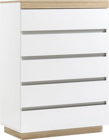 HOMCOM 5-Fiókos Fa Komód, Hálószobai Komód Antitipmechanizmussal, 80x40x109 cm, Fehér és Tölgy | Aosom