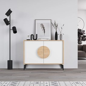 Fehér-natúr színű alacsony komód tölgyfa dekorral 110x82 cm Vae – Marckeric