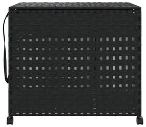 fekete rattan szennyeskosár kerekekkel 66x35x60 cm