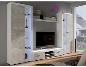Nappali bútorsor Rokara XL (fehér + világos beton) (fehér LED világítás). 1058320