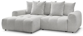 Világosszürke zsenília kinyitható-tárolóhelyes sarokkanapé (bal oldali-heverő résszel) Roxelane – Bobochic Paris