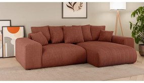 Téglavörös kordbársony kinyitható tárolóhelyes sarokkanapé (variálható sarok) Luma – Ropez