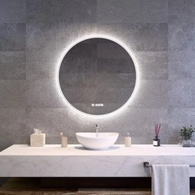 Kerek fürdőszobai LED tükör Ø80cm | Bluetooth hangszóró - Páramentesítő - Óra - Fényerő és színhőmérséklet szabályozás | Welland Alpha