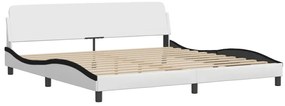 fehér és fekete műbőr ágykeret fejtámlával 200x200 cm