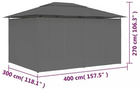 vidaXL antracitszürke kerti pavilon függönyökkel 4 x 3 m