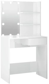 magasfényű fehér fésülködőasztal LED-del 74,5x40x141 cm