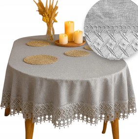 Ovális Szürke Abrosz asztalra Sima csipkével 110x160 Ovális lenvászon