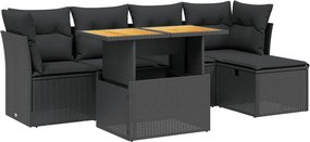 vidaXL 6 részes fekete polyrattan kerti ülőgarnitúra párnákkal
