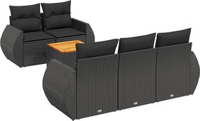 vidaXL 6 részes fekete polyrattan kerti ülőgarnitúra párnákkal