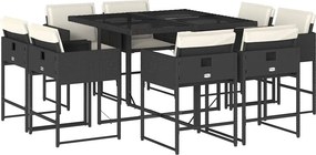 vidaXL 9 részes fekete polyrattan kerti étkezőgarnitúra párnákkal