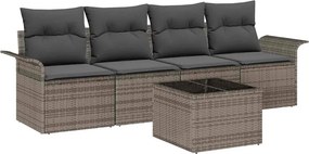 vidaXL Kanapé Szett párnával 5 pcs Szürke polirattan