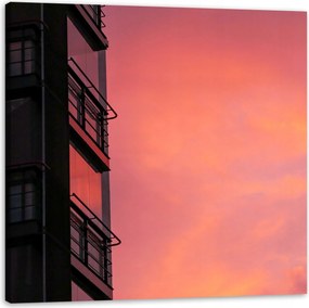 Vászonkép Rózsaszín égbolt Naplemente épület 80x80