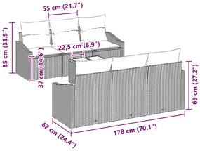 7 részes kerti kanapé szett párnákkal bézs műrattan