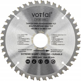 Vágótárcsa Többcélú Fűrész Tct 180X32X40T Fém Fa Kompozit