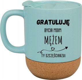 Kék Bögre Fedéllel És Parafa Aljjal Ajándék Férjnek