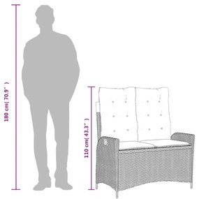 világosszürke polyrattan dönthető kerti pad párnával