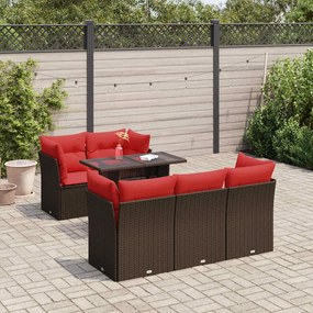 6 részes barna polyrattan akácfa kerti ülőgarnitúra párnával