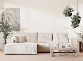 Krémszínű zsenília kinyitható-tárolóhelyes sarokkanapé (bal oldali-heverő résszel) Maze – Maison de Rêve